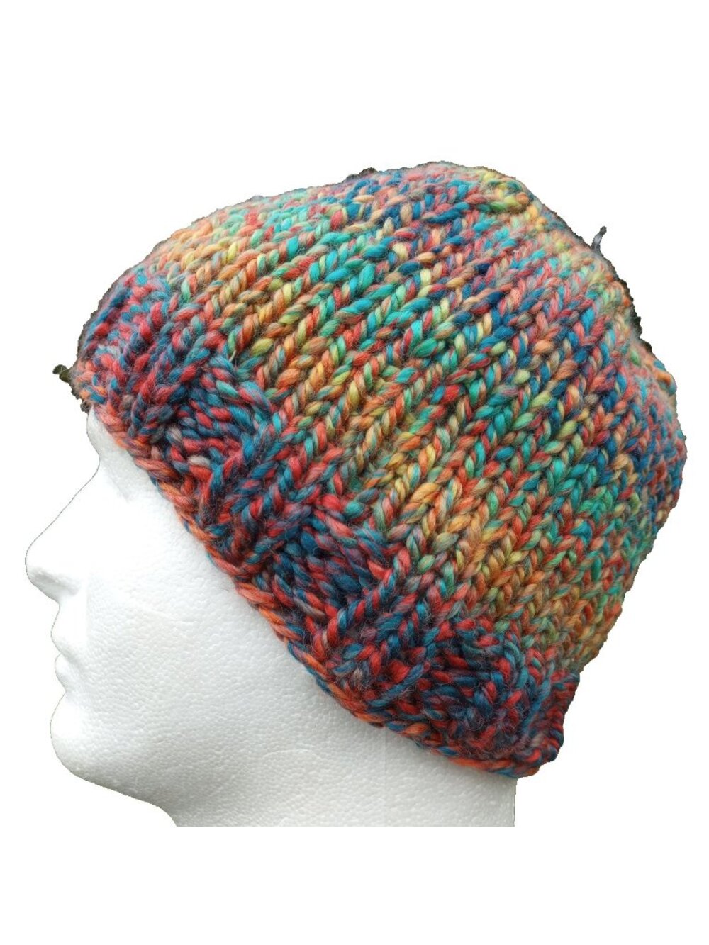 Men's Beanie Hat Cap Hand Knit Slouch Tuscany Green Orange Chunky Women's